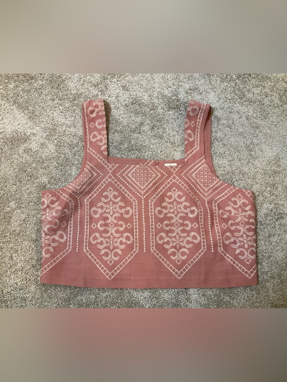 Joie Embroidered Linen Blend Crop Tank Top Pink Size L